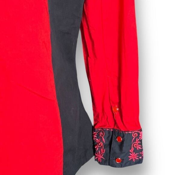 Vintage Collection Red Black Dark Floral Embroidered Long Sleeve Western Shirt - Picture 6 of 10